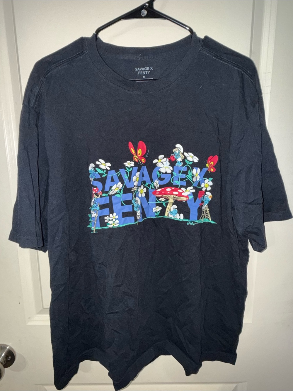 Savage X Fenty Black Tee with Colorful Floral & Character Graphic